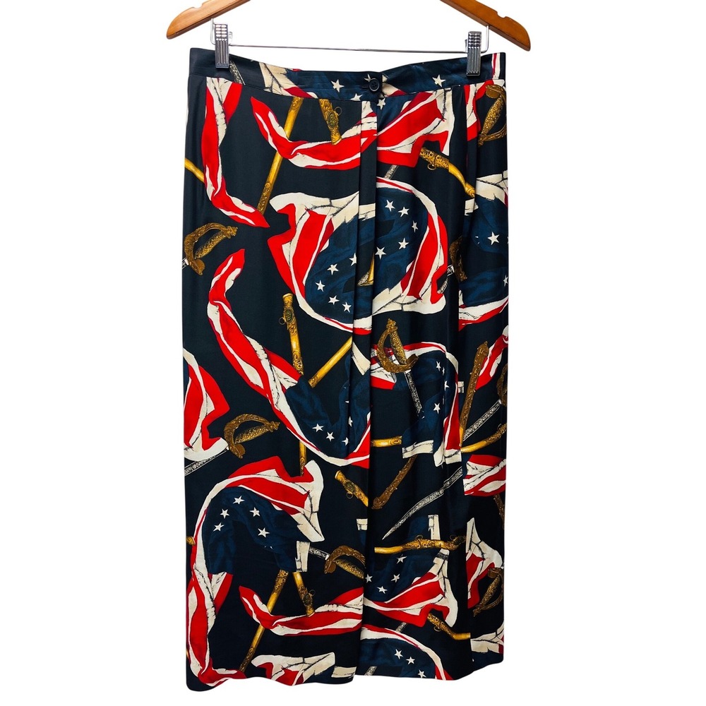 Jones New York Silk Faux Wrap Midi Skirt 12 Patriotic Military Old Money Preppy